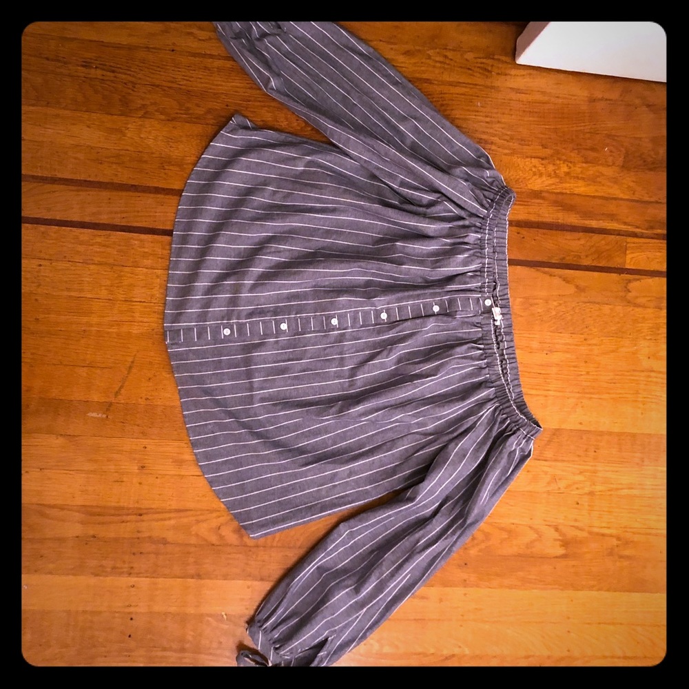 Blue/grey off the shoulder long sleeve